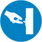 Blue circular safety sign sticker depicting hand reaching to door