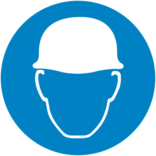 Safety sign sticker with blue circle and white face mask icon