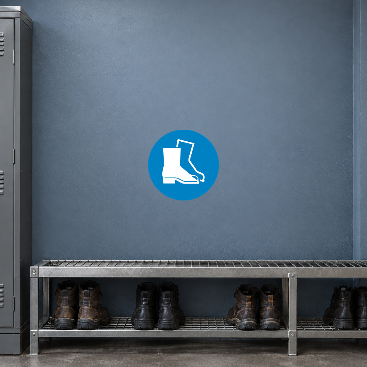Safety sign sticker: blue circular label with white safety pictogram icon