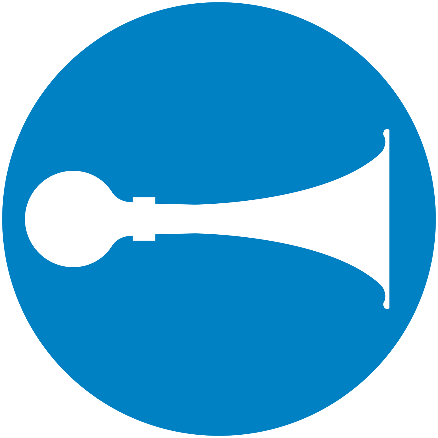 Safety sign sticker with blue circular background and white scissor icon