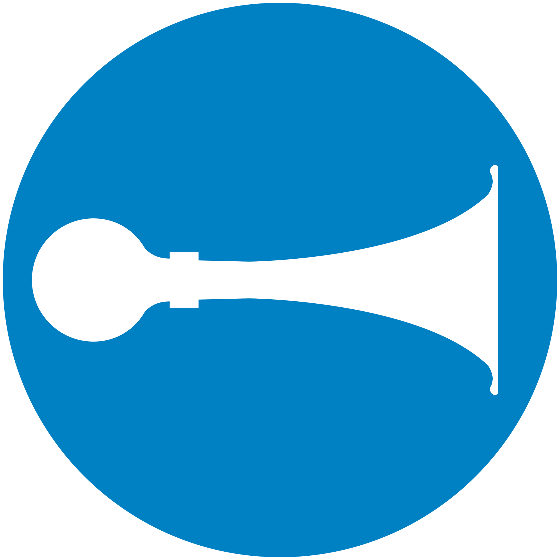 Safety sign sticker with blue circular background and white scissor icon