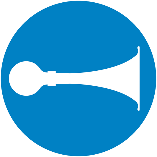 Safety sign sticker with blue circular background and white scissor icon