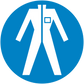 Circular blue safety sign sticker with white lab icon and test-tube flask