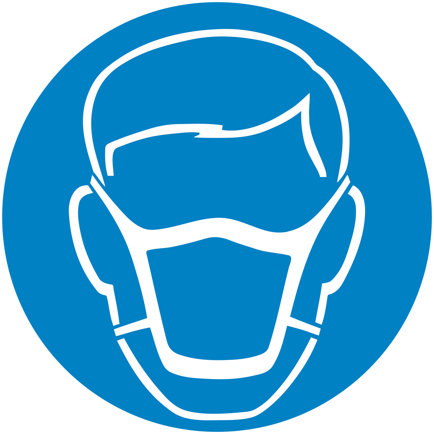 Safety sign sticker: blue circular icon with white protective face mask and eyewear
