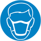 Safety sign sticker: blue circular icon with white protective face mask and eyewear