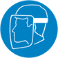 Safety sign sticker, blue round design with white outline PPE mask icon