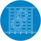 Safety sign sticker: blue circular design with white warning symbols in a grid