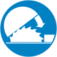 Blue circular safety sign sticker with white falling hazard arrow symbol
