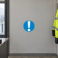Safety sign sticker with blue circle and white exclamation mark