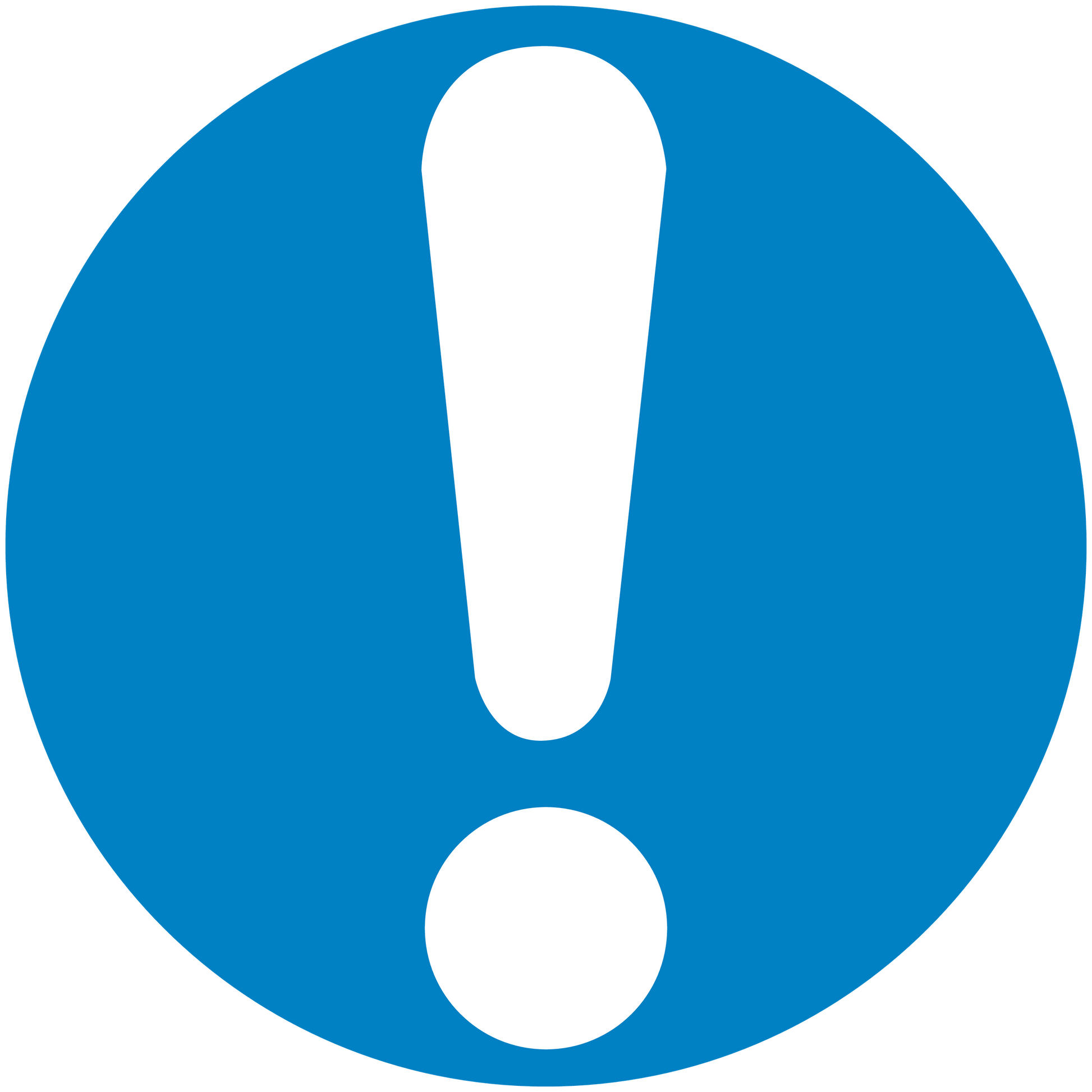 Blue safety sign sticker with white exclamation mark inside a circle