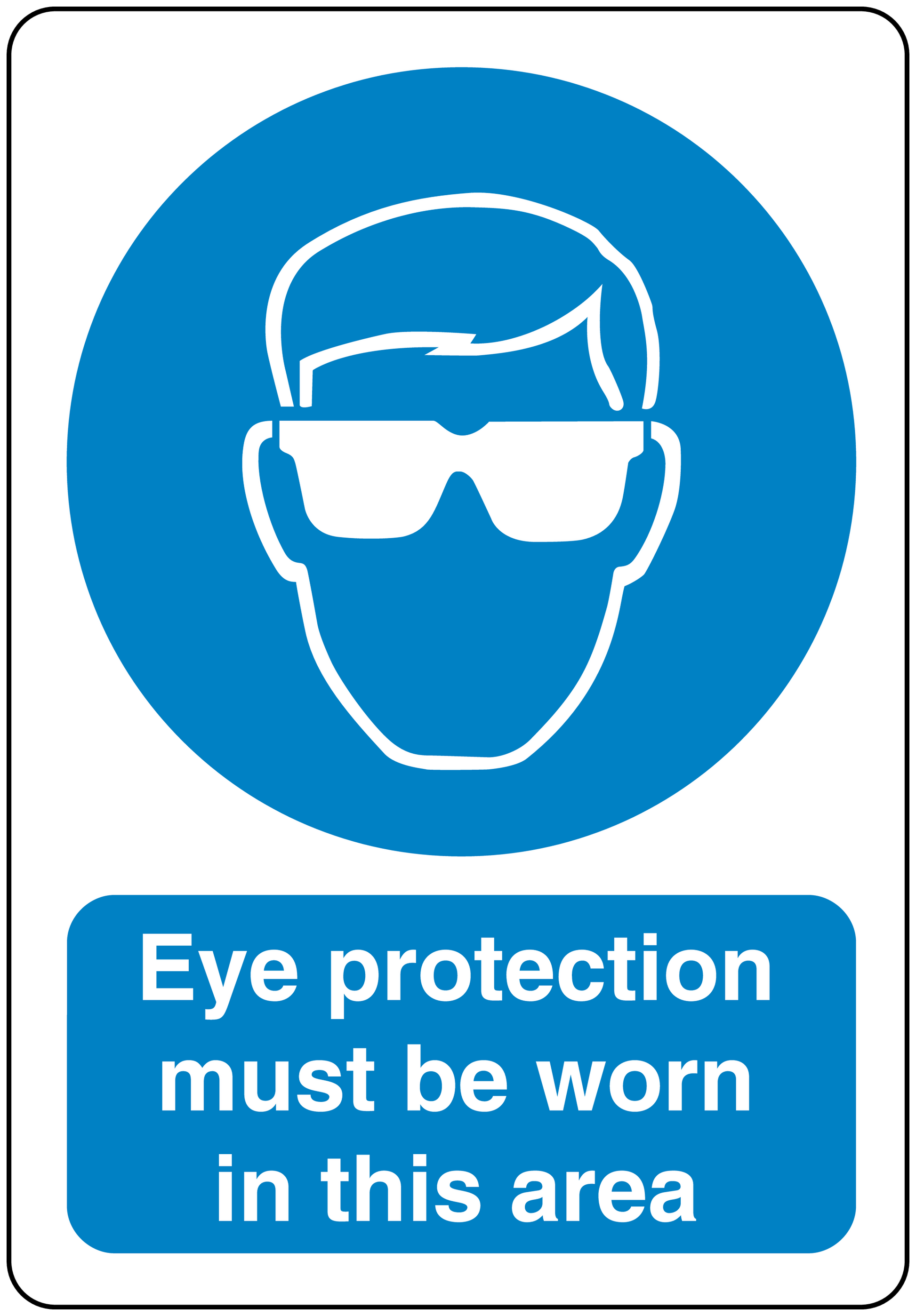 Safety sign sticker: blue goggles icon and text 'Eye protection must be worn in this area'