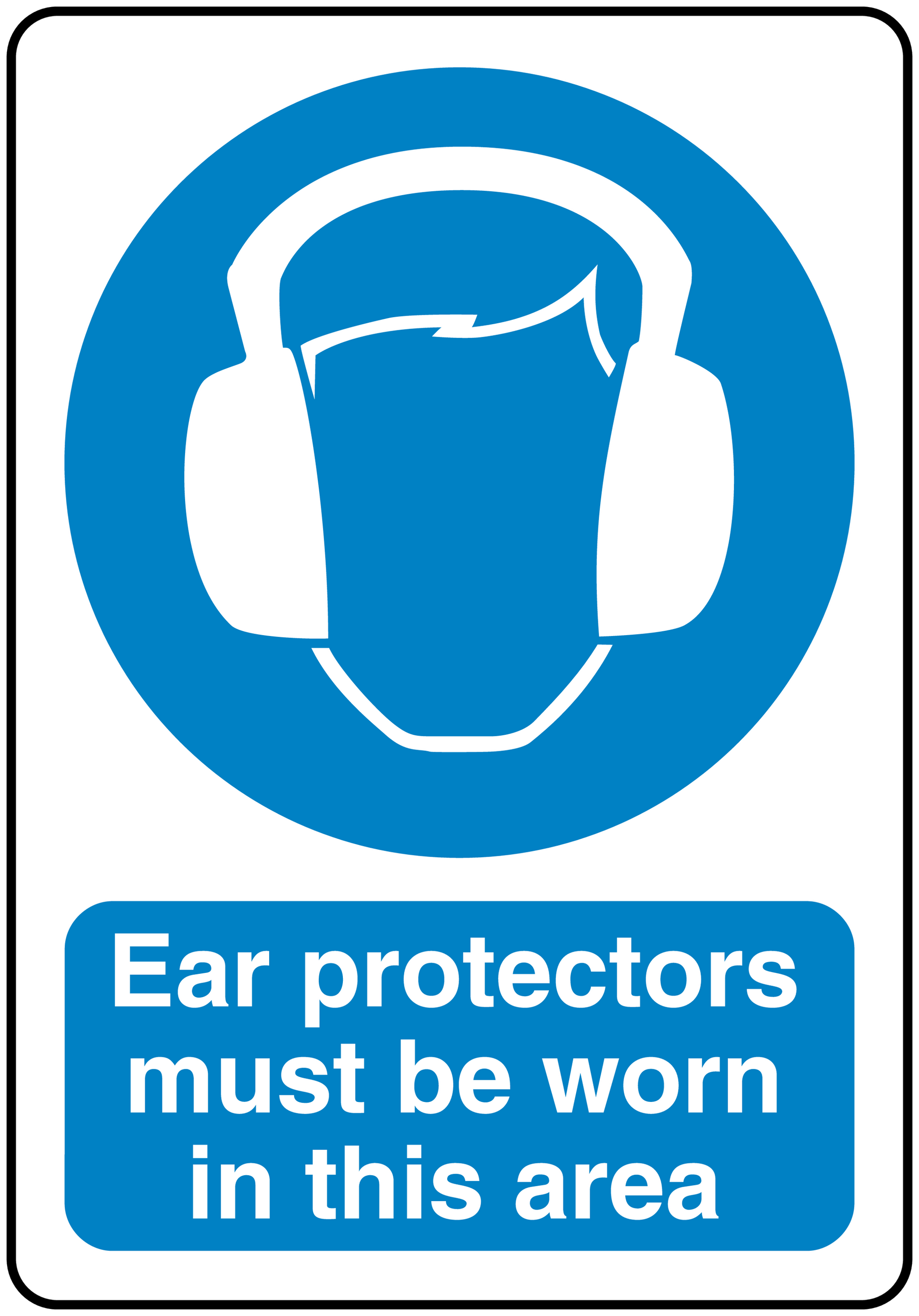 Safety sign sticker with ear-protectors icon and text: Ear protectors must be worn in this area