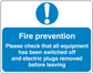 Fire prevention safety sign sticker with warning icon and message about switching off equipment