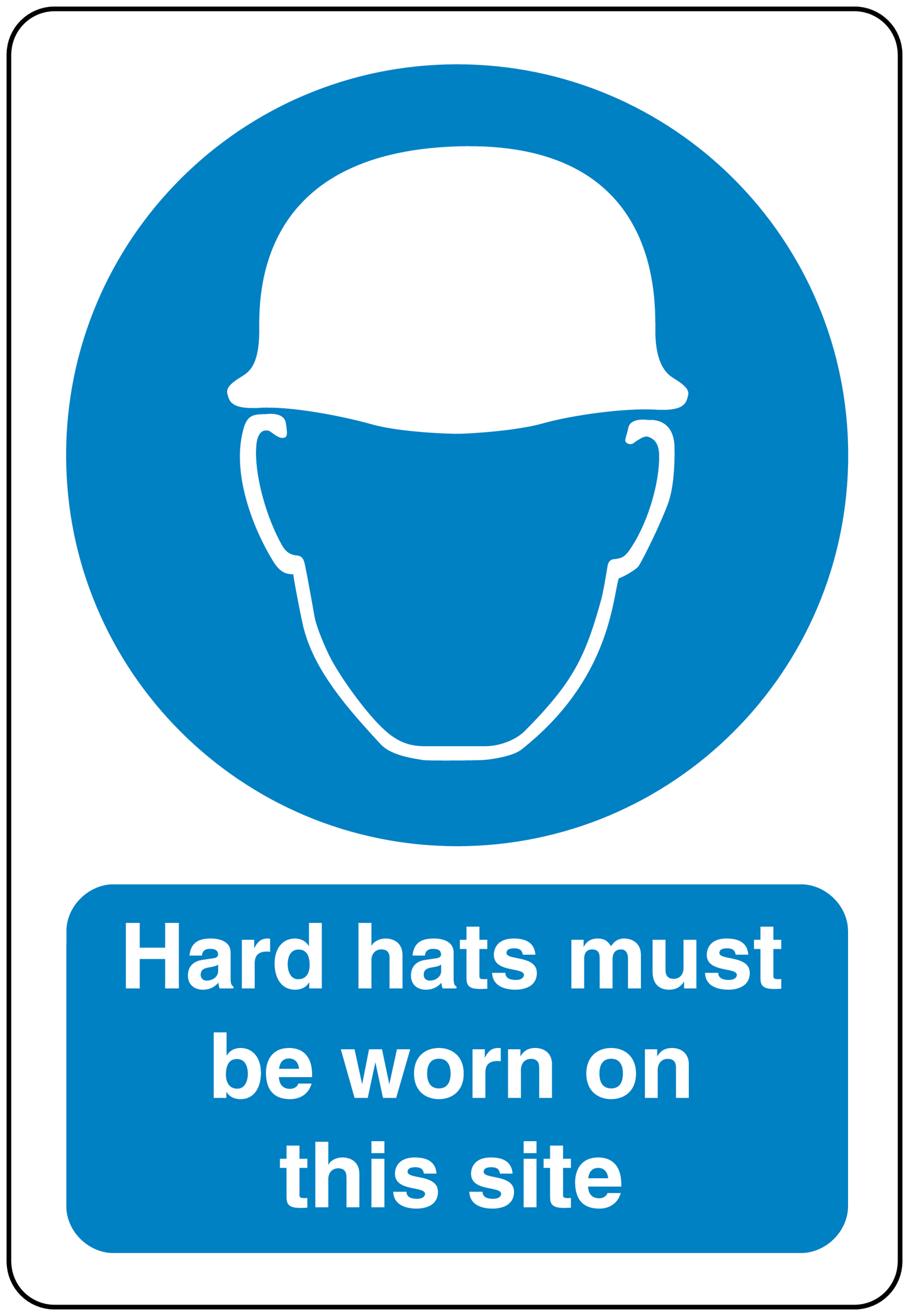 Safety sign sticker with hard hat icon and text: Hard hats must be worn on this site