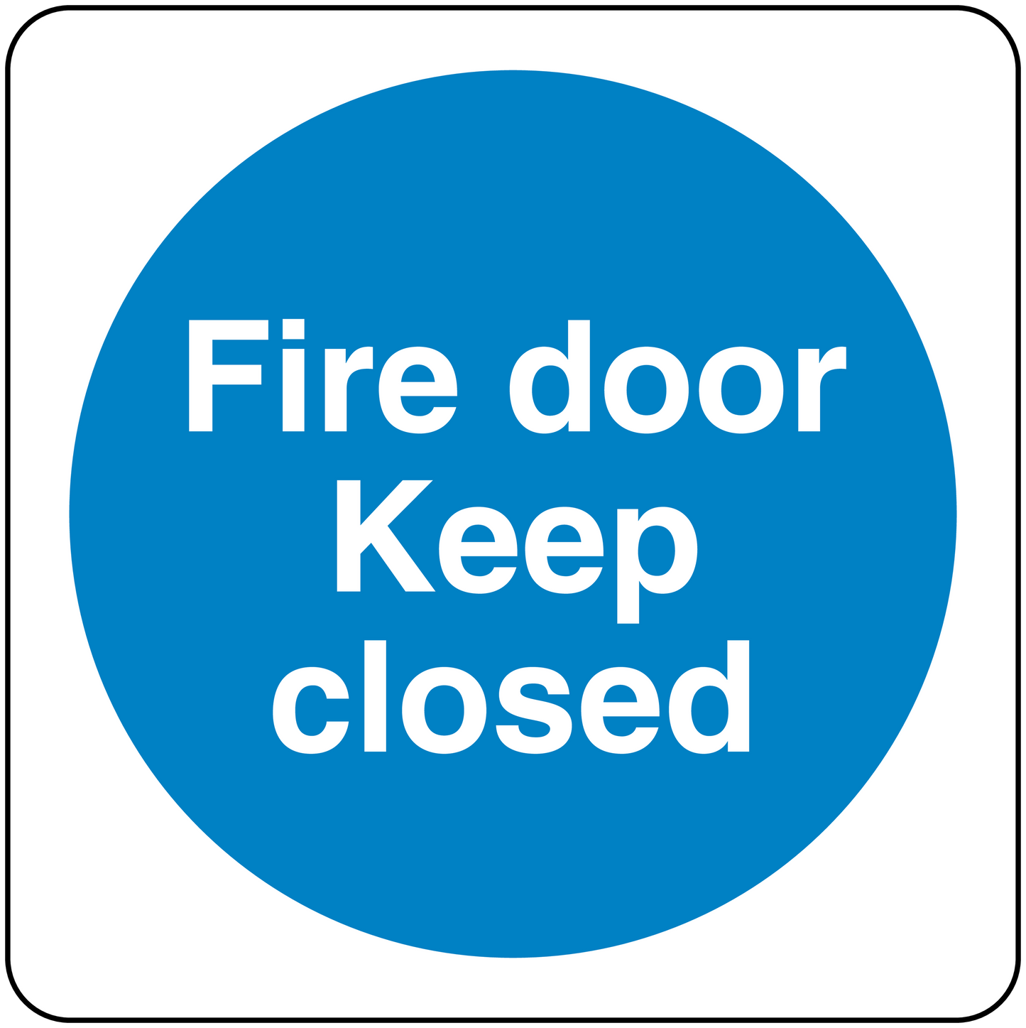 Safety sign sticker with blue circle reading 'Fire door Keep closed'
