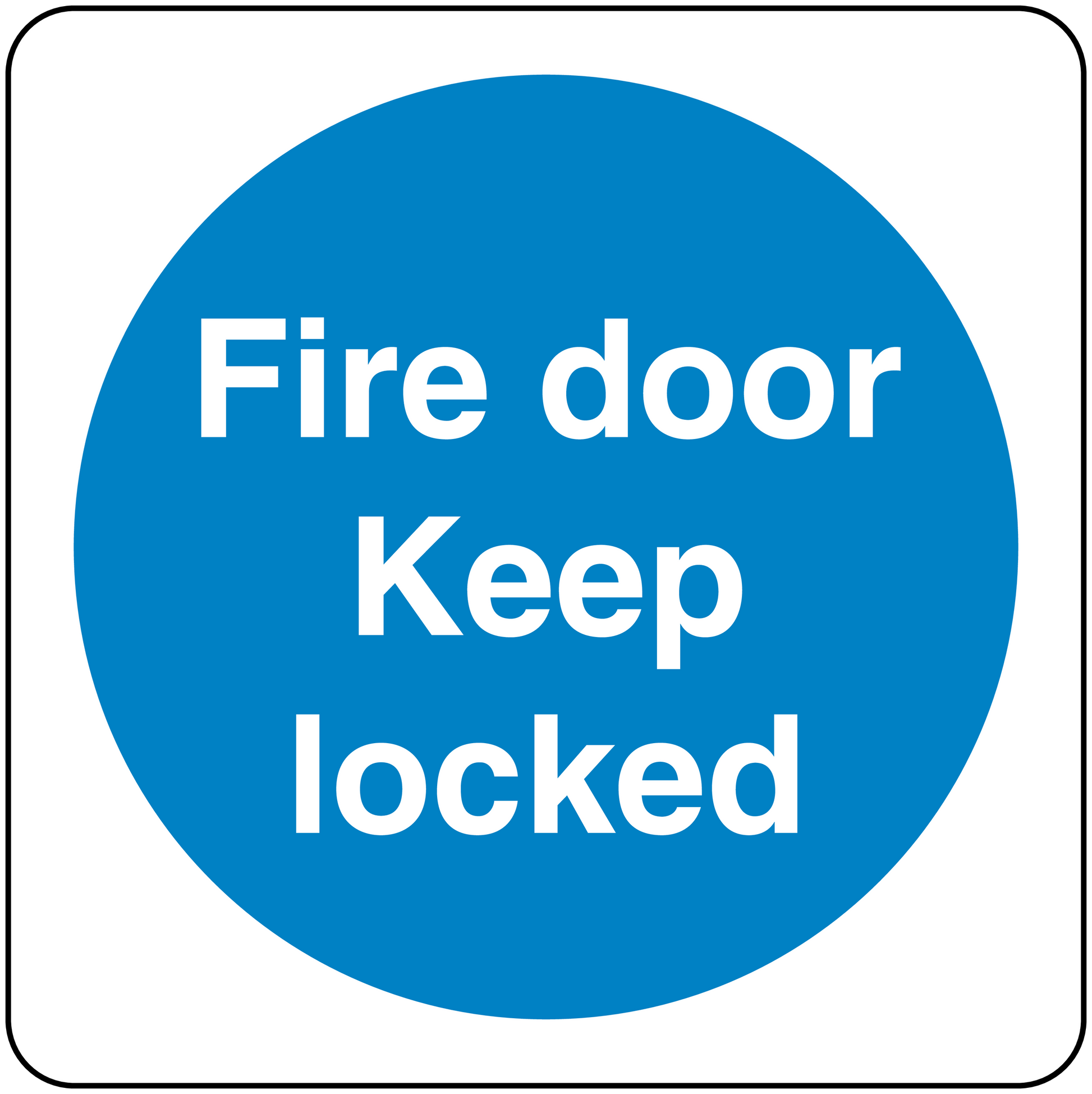 Safety sign sticker with blue circle text: Fire door keep locked