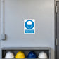 Safety sign sticker with blue head protection icon and text: Head protection must be worn
