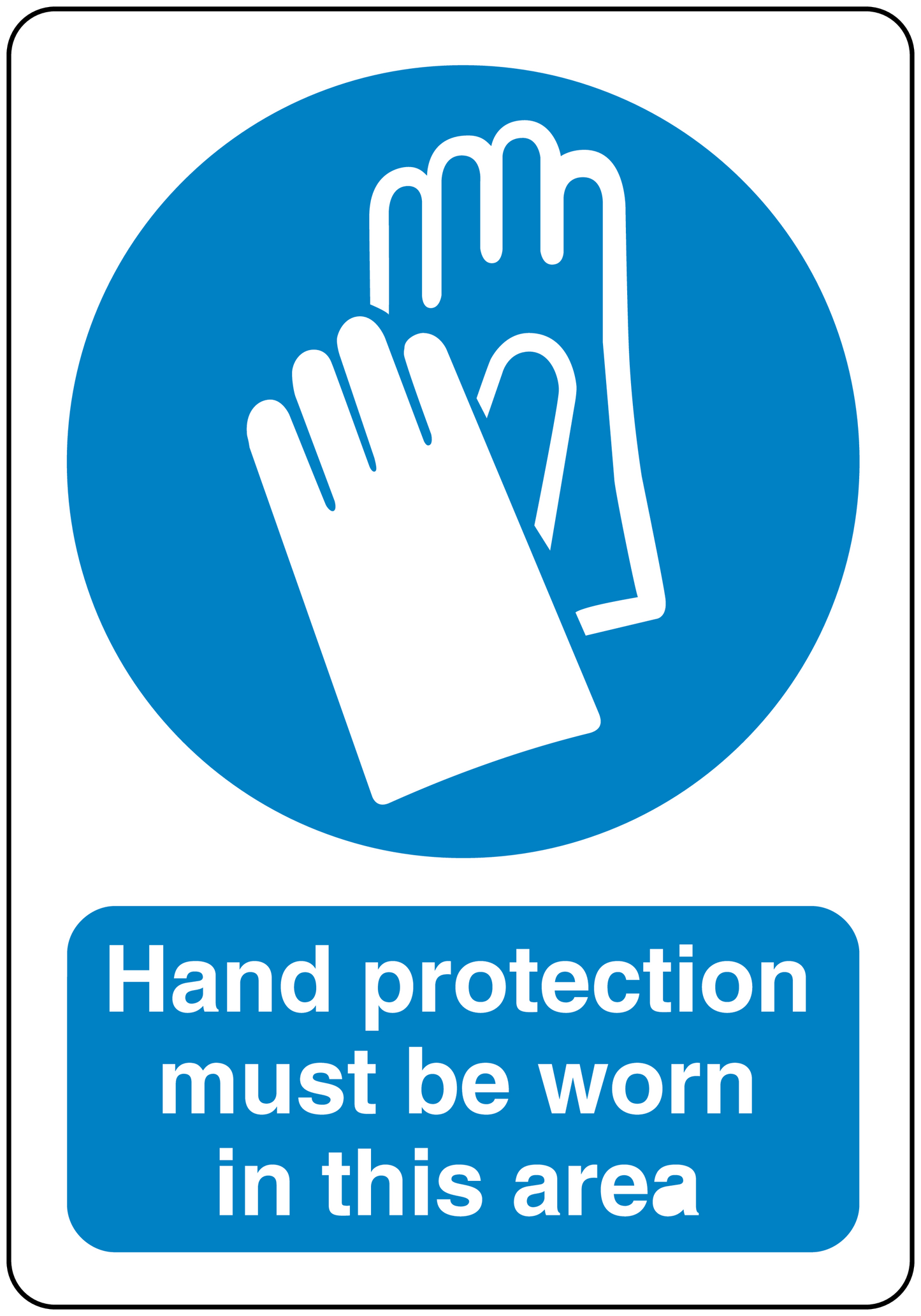 Safety sign sticker with gloves icon and text: Hand protection must be worn in this area