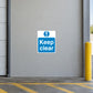 Keep clear safety sign sticker, blue and white square with exclamation icon