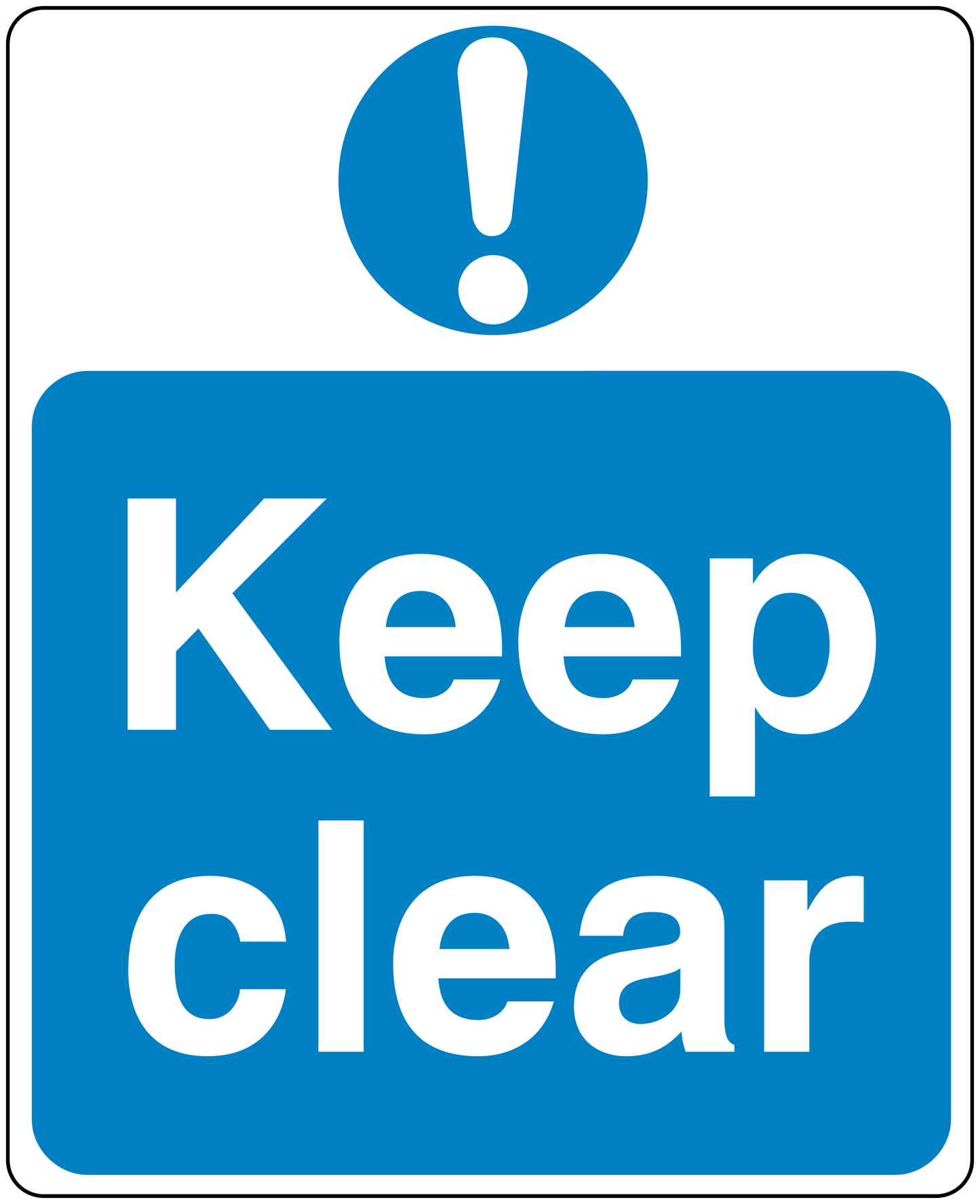 Safety sign sticker: blue “Keep clear” notice with warning exclamation symbol