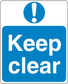 Safety sign sticker: blue “Keep clear” notice with warning exclamation symbol