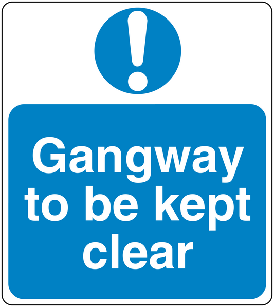 Safety sign sticker with exclamation icon and text 'Gangway to be kept clear'