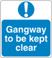 Safety sign sticker with exclamation icon and text 'Gangway to be kept clear'