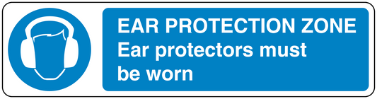 Safety sign sticker: EAR PROTECTION ZONE, Ear protectors must be worn