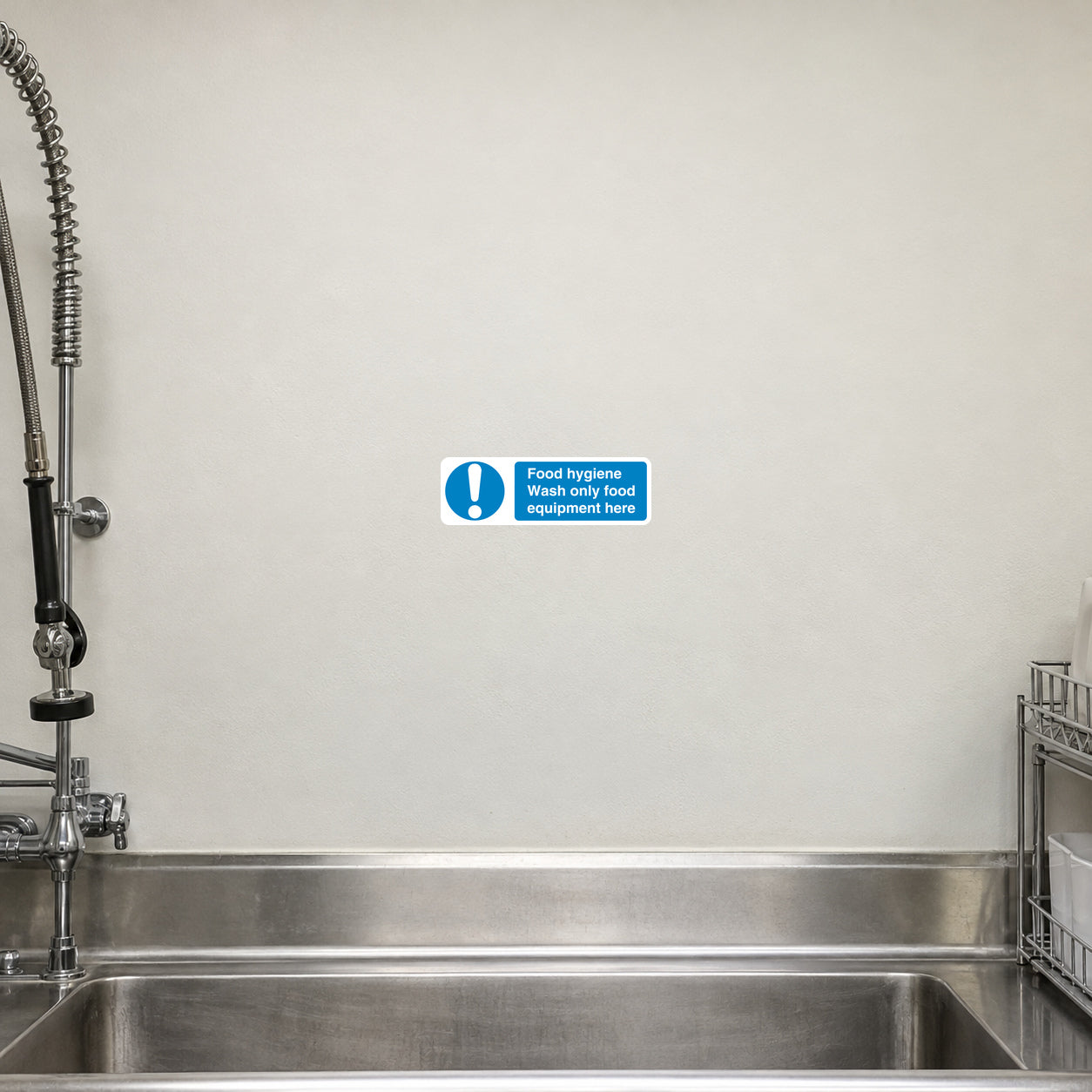 Blue food hygiene safety sign sticker with warning icon and text