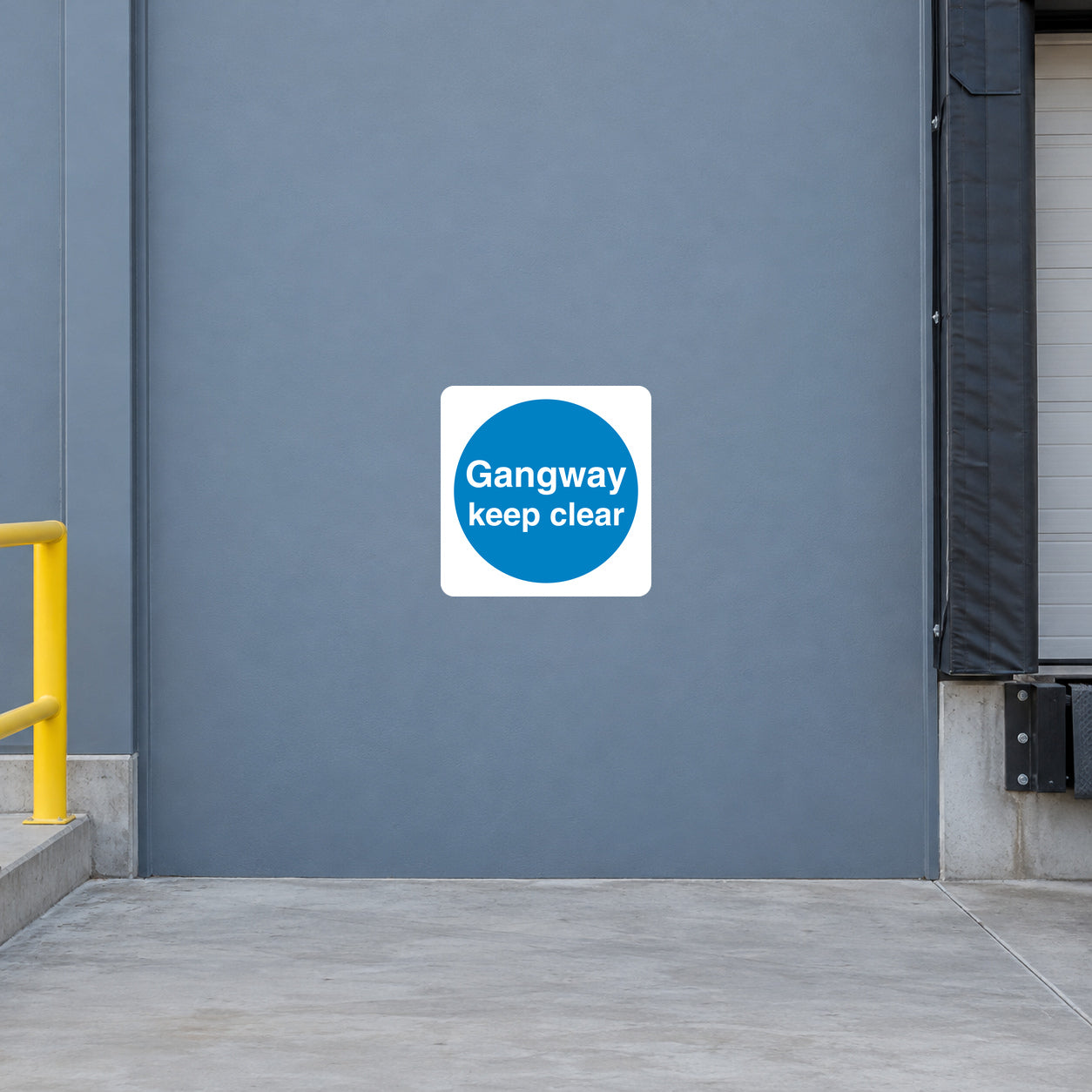 Gangway keep clear safety sign sticker, blue circle on white square