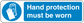 Safety sign sticker with blue hand icon and text: Hand protection must be worn