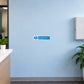 Blue safety sign sticker with white exclamation mark and notice text