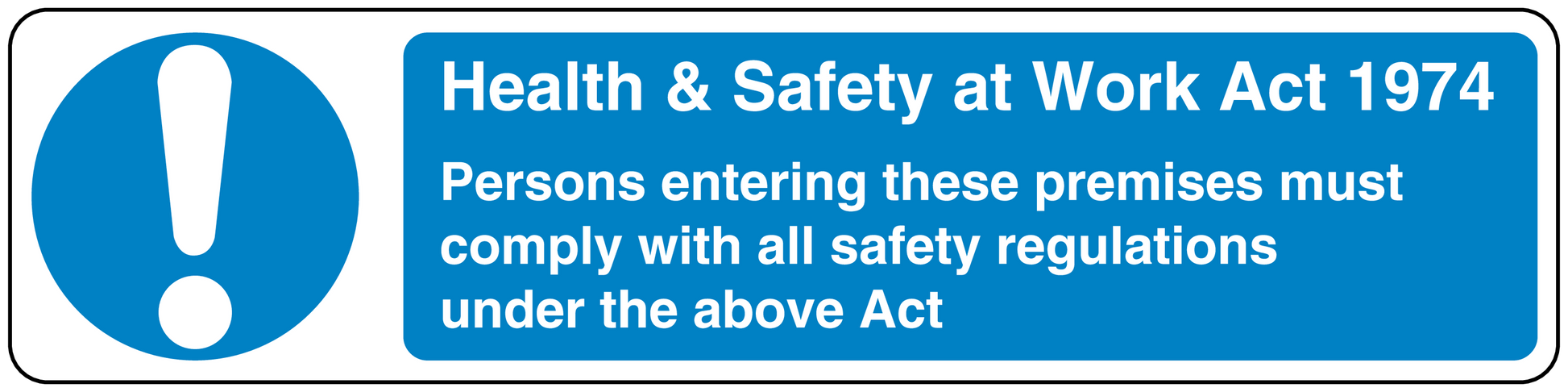 Blue safety sign sticker with white exclamation icon and health & safety text