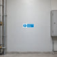 Safety sign sticker: blue permit-to-work notice with exclamation icon