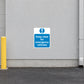 Blue and white safety sign sticker: Keep clear for emergency vehicles with clearance icon.