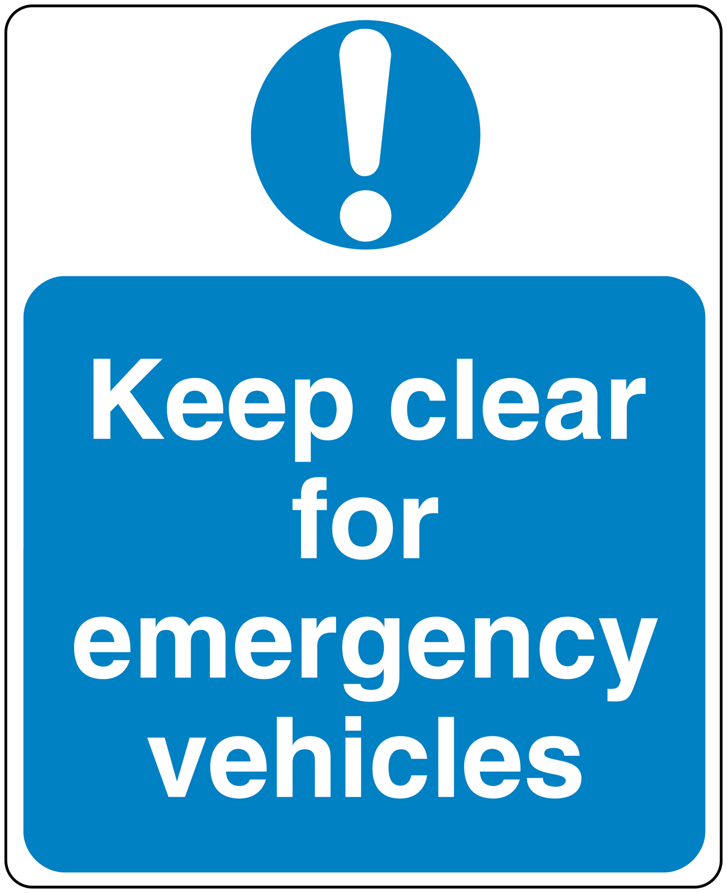 Emergency safety sign sticker with exclamation icon and text: Keep clear for emergency vehicles