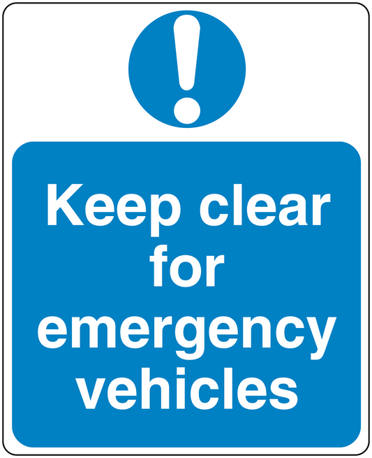 Emergency safety sign sticker with exclamation icon and text: Keep clear for emergency vehicles