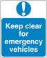 Emergency safety sign sticker with exclamation icon and text: Keep clear for emergency vehicles