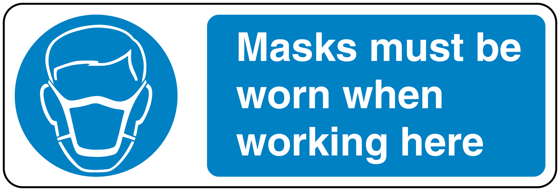 Safety sign sticker with face mask icon and text: 'Masks must be worn when working here'