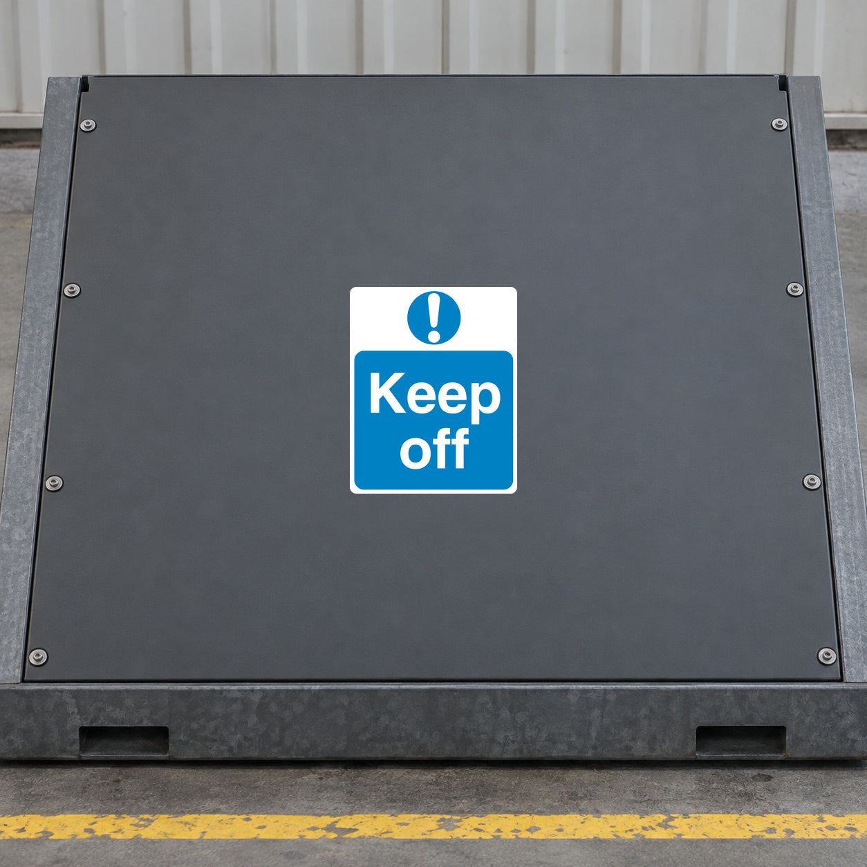 Keep off safety sign sticker with blue and white text