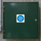 Safety sign sticker, round blue-and-white 'Keep locked shut' text