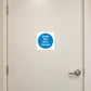 Safety sign sticker: white square with blue circle reading 'Keep this door closed'