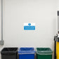 White safety sign sticker with blue warning icon and text about placing waste materials.