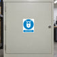 Safety sign sticker with blue lock icon and Keep Locked text