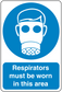 Safety sign sticker: respirators must be worn in this area, mask icon in blue