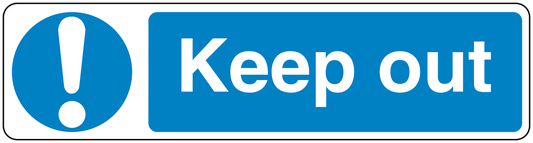 Safety sign sticker: warning icon with 'Keep out' text