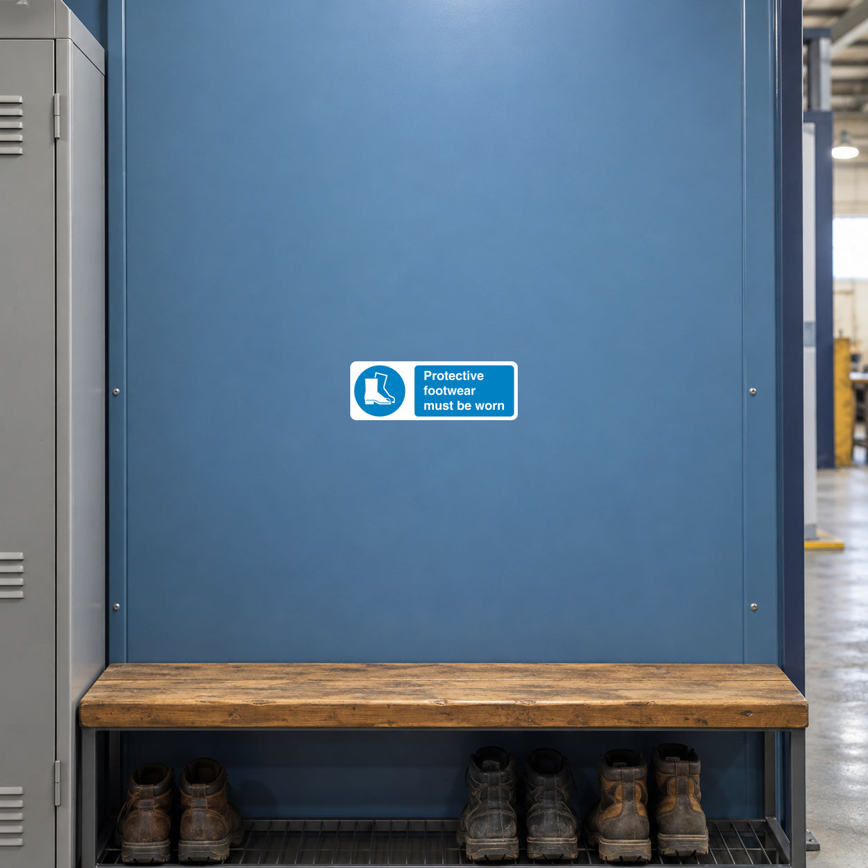 Safety sign sticker with protective footwear must be worn text and foot icon