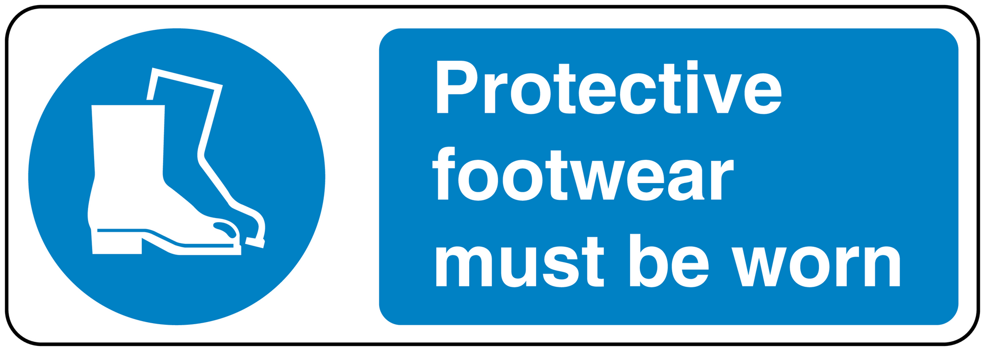 Safety sign sticker with blue footwear icon and text: Protective footwear must be worn