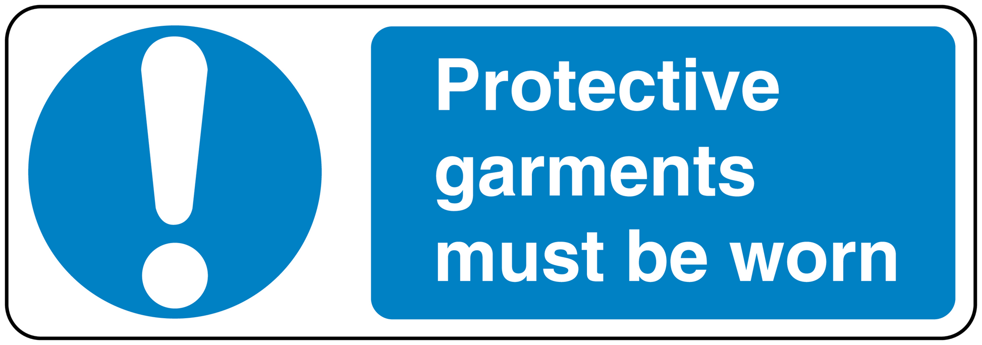 Safety sign sticker with exclamation icon and text: Protective garments must be worn