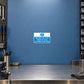 Safety sign sticker, blue and white rectangular warning with exclamation and maintenance text